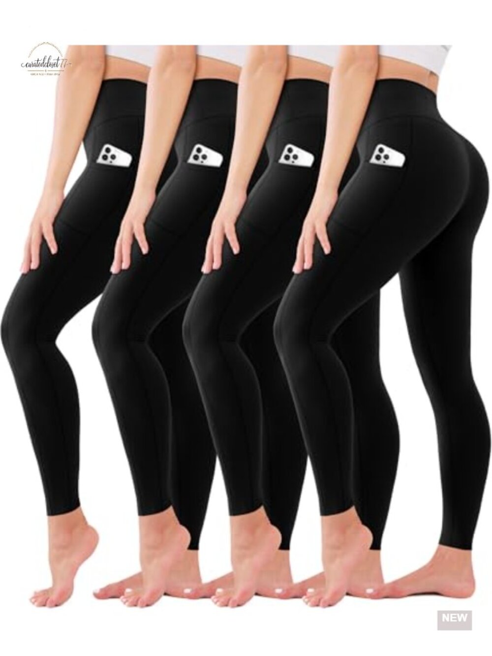 High Waisted Tummy Control Leggings No See Through Yoga Pants 4 Pack